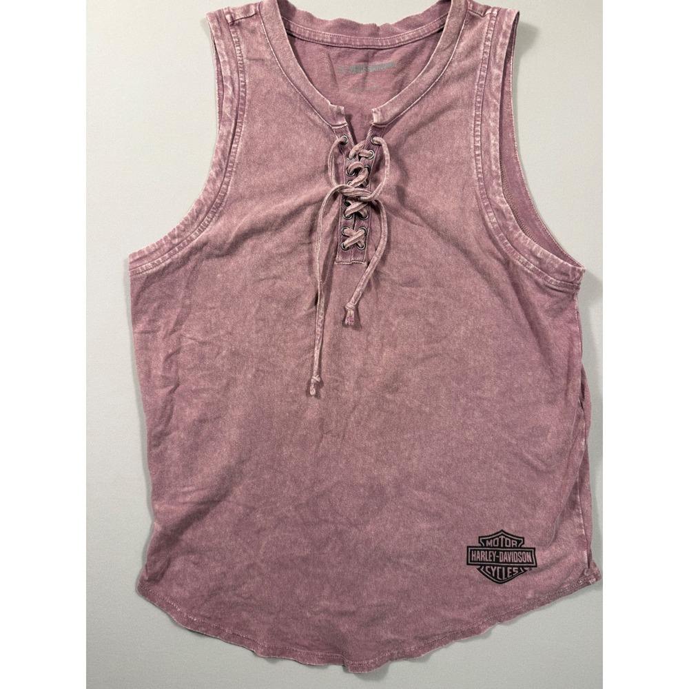 Harley-Davidson Womens Lace Up Tank Top Purple Acid Wash Eagle Studded Medium